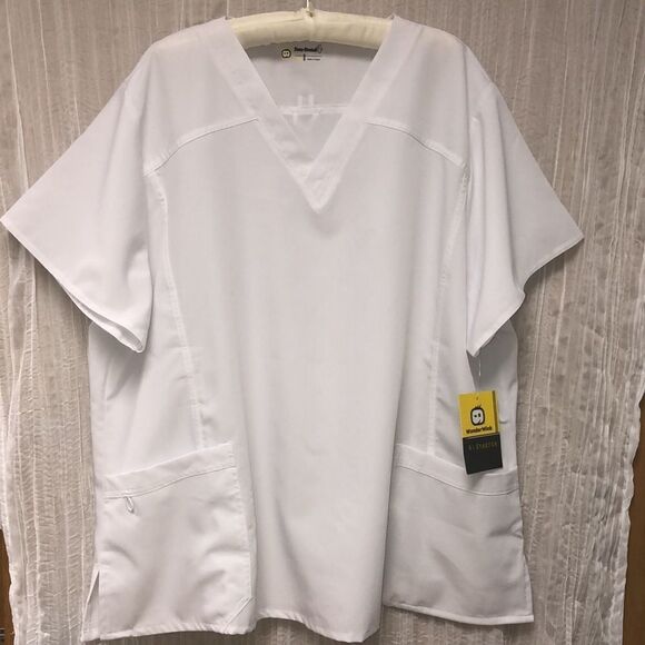 Wonder Wink 4X 4 Way Stretch Hi Performance White Scrub Top - Picture 4 of 15